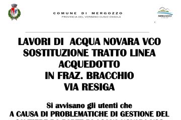 Avviso sospensione previsti lavori di Acqua Novara VCO in Via Resiga fra. Bracchio 